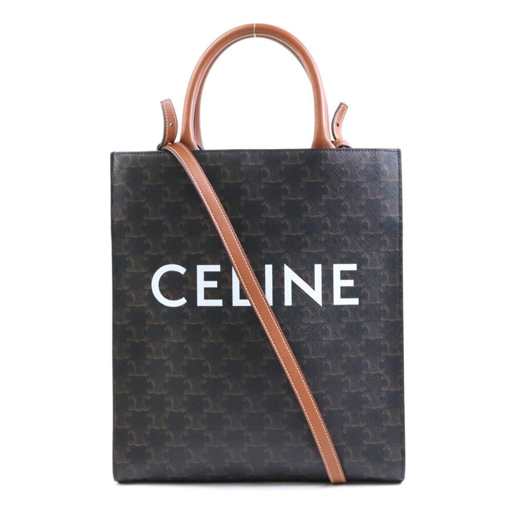 Celine 2way Shoulder Bag Vertical Cabas Triomphe Canvas Brown